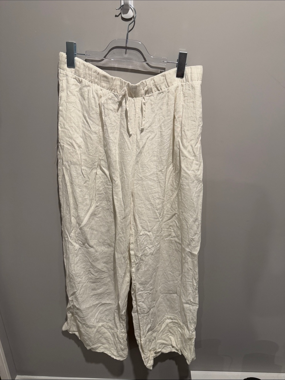 Zara Cream Drawstring Wide-Leg Linen Pants